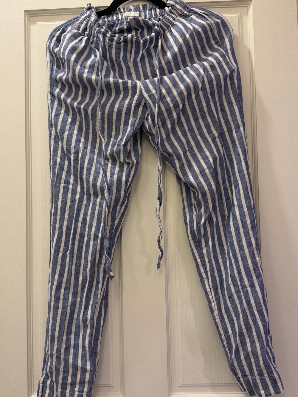 beachlunchlounge Blue and White Striped Lightweight Drawstring Pants